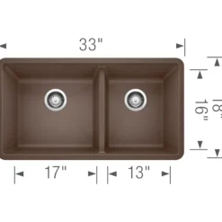 Blanco Precis 33" Undermount Granite Composite Kitchen Sink, Silgranit, 60/40 Double Bowl, Cafe, 441129