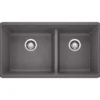 Blanco Precis 33" Undermount Granite Composite Kitchen Sink, Silgranit, 60/40 Double Bowl, Cinder, 441479