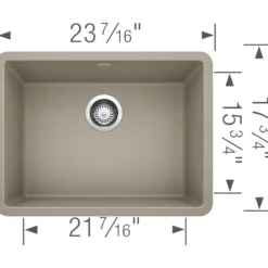 Blanco Precis 23" Undermount Granite Composite Kitchen Sink, Silgranit, Truffle, 522417