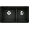 Blanco Precis 33" Undermount Granite Composite Kitchen Sink, Silgranit, 60/40 Double Bowl, Coal Black, 442926