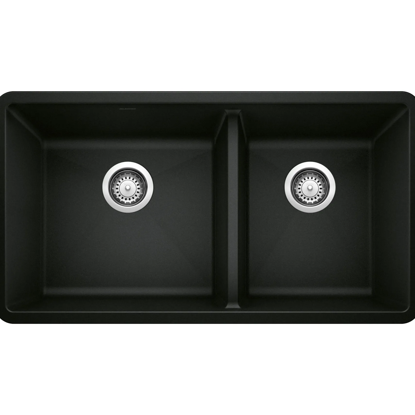 Blanco Precis 33" Undermount Granite Composite Kitchen Sink, Silgranit, 60/40 Double Bowl, Coal Black, 442926