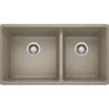 Blanco Precis 33" Undermount Granite Composite Kitchen Sink, Silgranit, 60/40 Double Bowl, Truffle, 441296