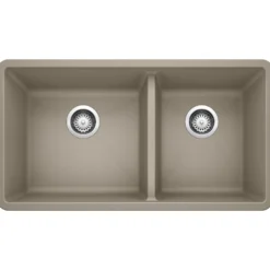 Blanco Precis 33" Undermount Granite Composite Kitchen Sink, Silgranit, 60/40 Double Bowl, Truffle, 441296