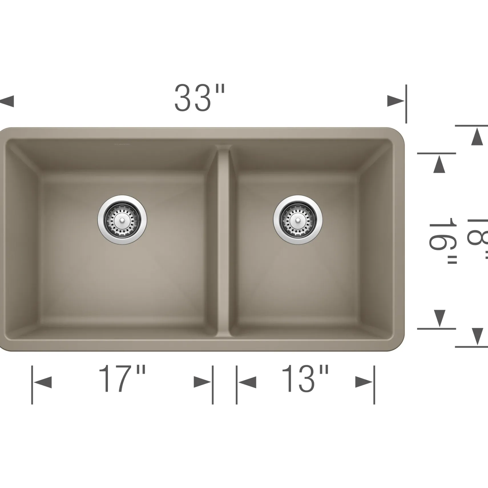 Blanco Precis 33" Undermount Granite Composite Kitchen Sink, Silgranit, 60/40 Double Bowl, Truffle, 441296
