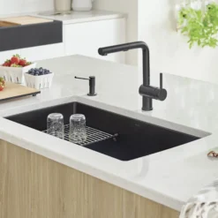 Blanco Precis 32" Undermount Granite Composite Kitchen Sink, Silgranit, Coal Black, 442935