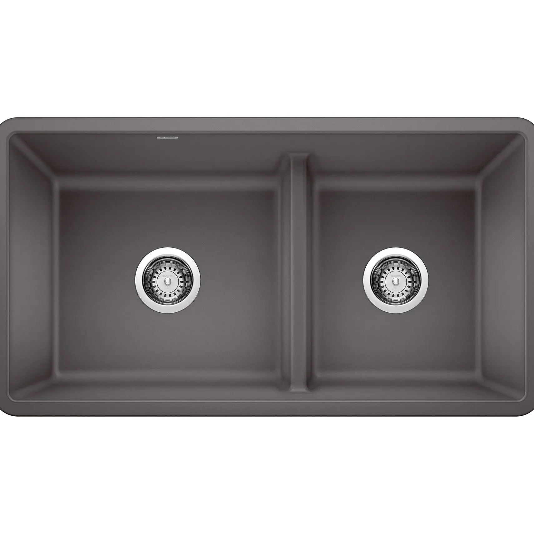 Blanco Precis 33" Undermount Granite Composite Kitchen Sink, Silgranit, 60/40 Double Bowl, Cinder, 442521