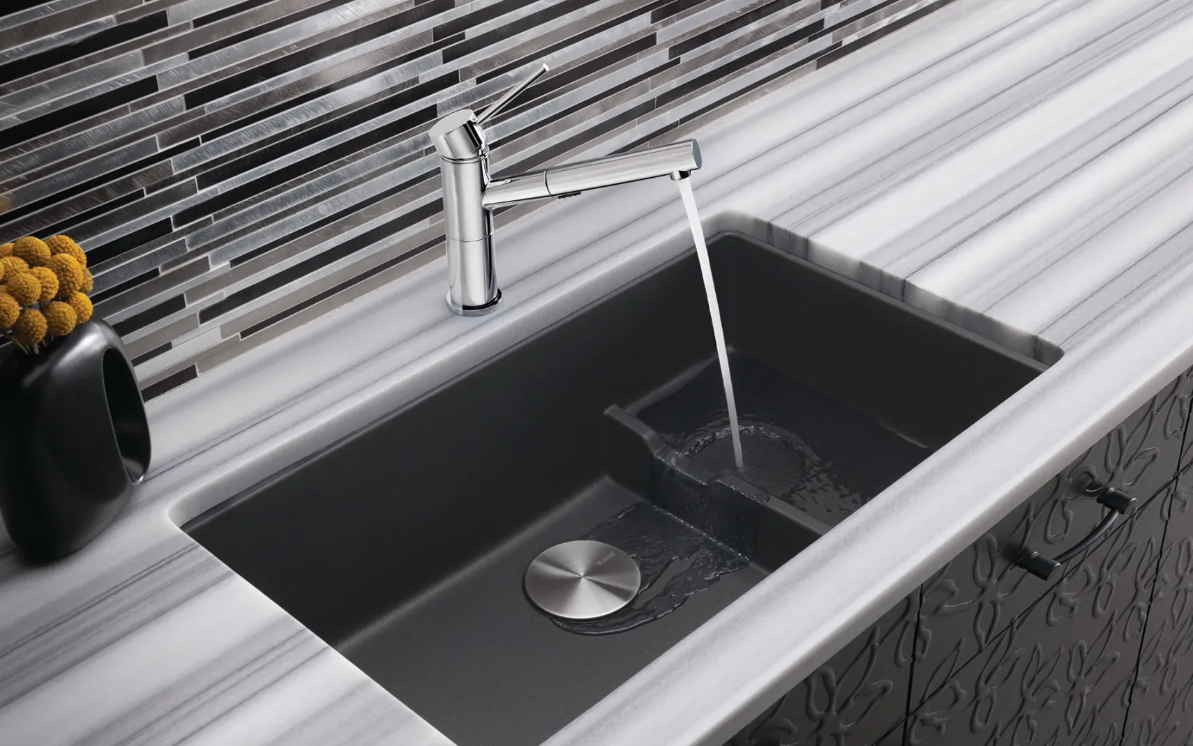 Blanco Precis 29" Undermount Granite Composite Kitchen Sink with Accessories, Silgranit, Anthracite, 519450