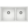 Blanco Precis 33" Undermount Granite Composite Kitchen Sink, Silgranit, 60/40 Double Bowl, White, 441125