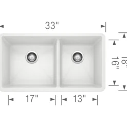 Blanco Precis 33" Undermount Granite Composite Kitchen Sink, Silgranit, 60/40 Double Bowl, White, 441125