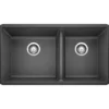 Blanco Precis 33" Undermount Granite Composite Kitchen Sink, Silgranit, 60/40 Double Bowl, Anthracite, 441128