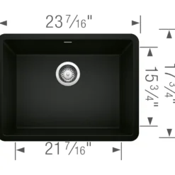 Blanco Precis 23" Undermount Granite Composite Kitchen Sink, Silgranit, Coal Black, 442928