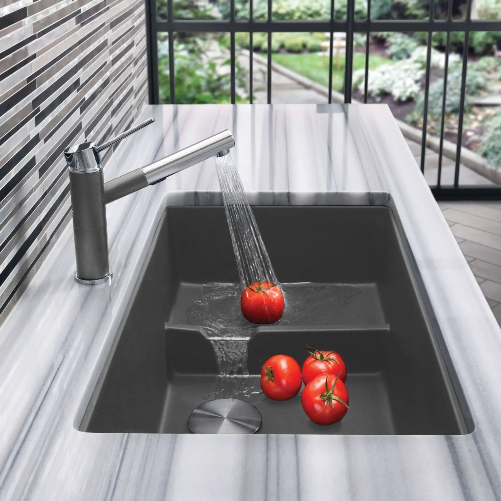 Blanco Precis 29" Undermount Granite Composite Kitchen Sink with Accessories, Silgranit, Cinder, 519451