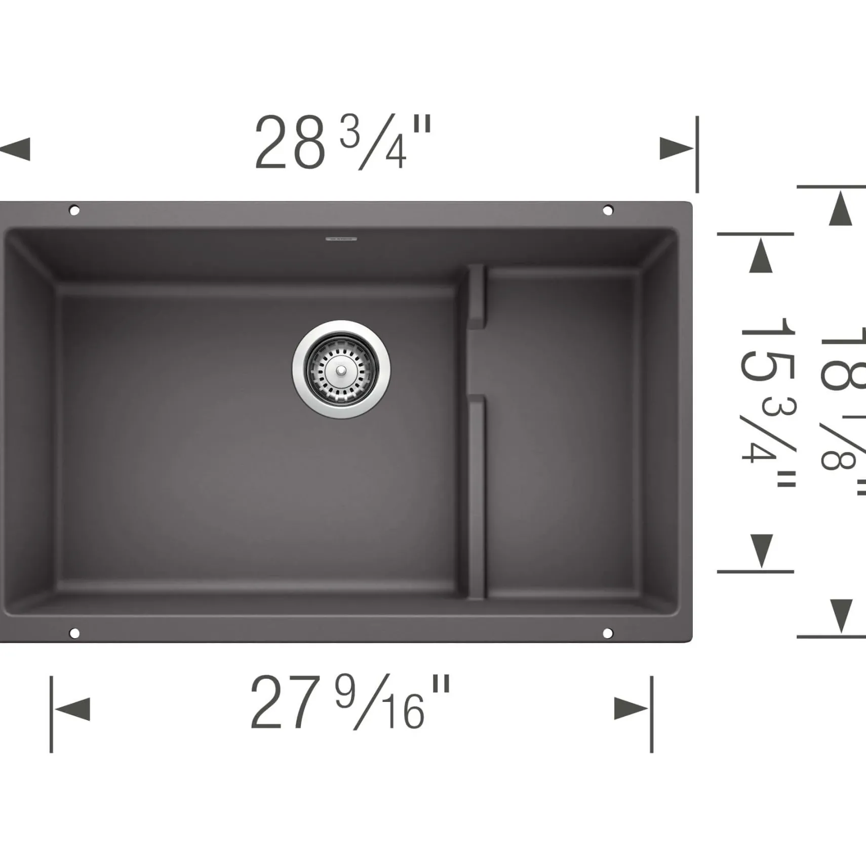 Blanco Precis 29" Undermount Granite Composite Kitchen Sink with Accessories, Silgranit, Cinder, 519451