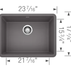 Blanco Precis 23" Undermount Granite Composite Kitchen Sink, Silgranit, Cinder, 522412