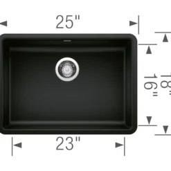 Blanco Precis 25" Undermount Granite Composite ADA Kitchen Sink, Silgranit, Coal Black, 442929