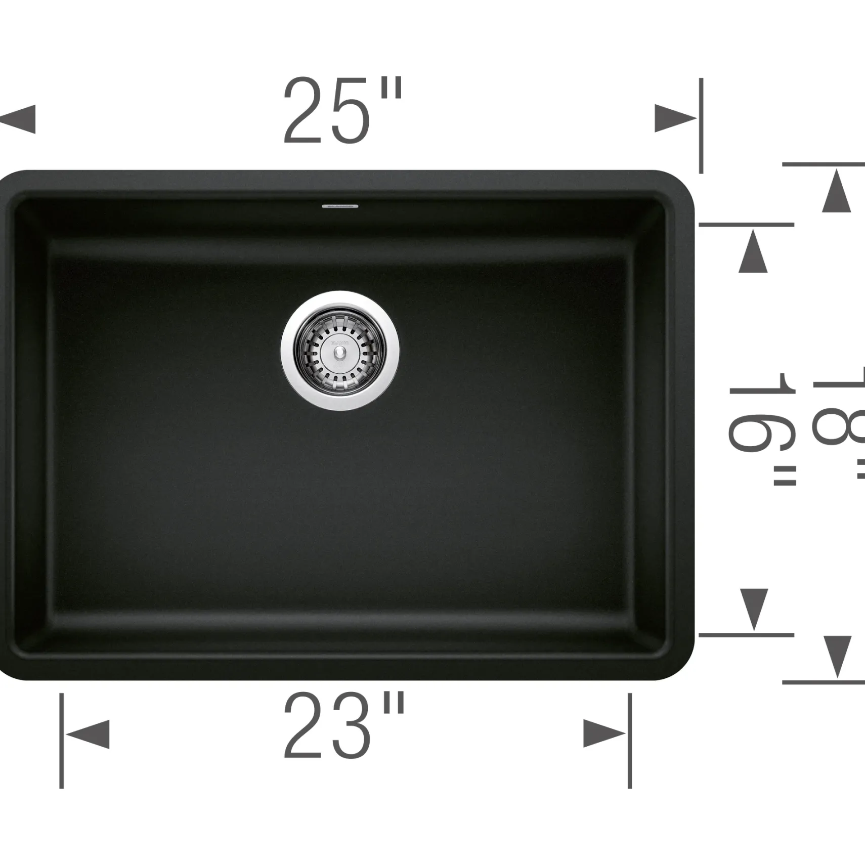 Blanco Precis 25" Undermount Granite Composite ADA Kitchen Sink, Silgranit, Coal Black, 442929