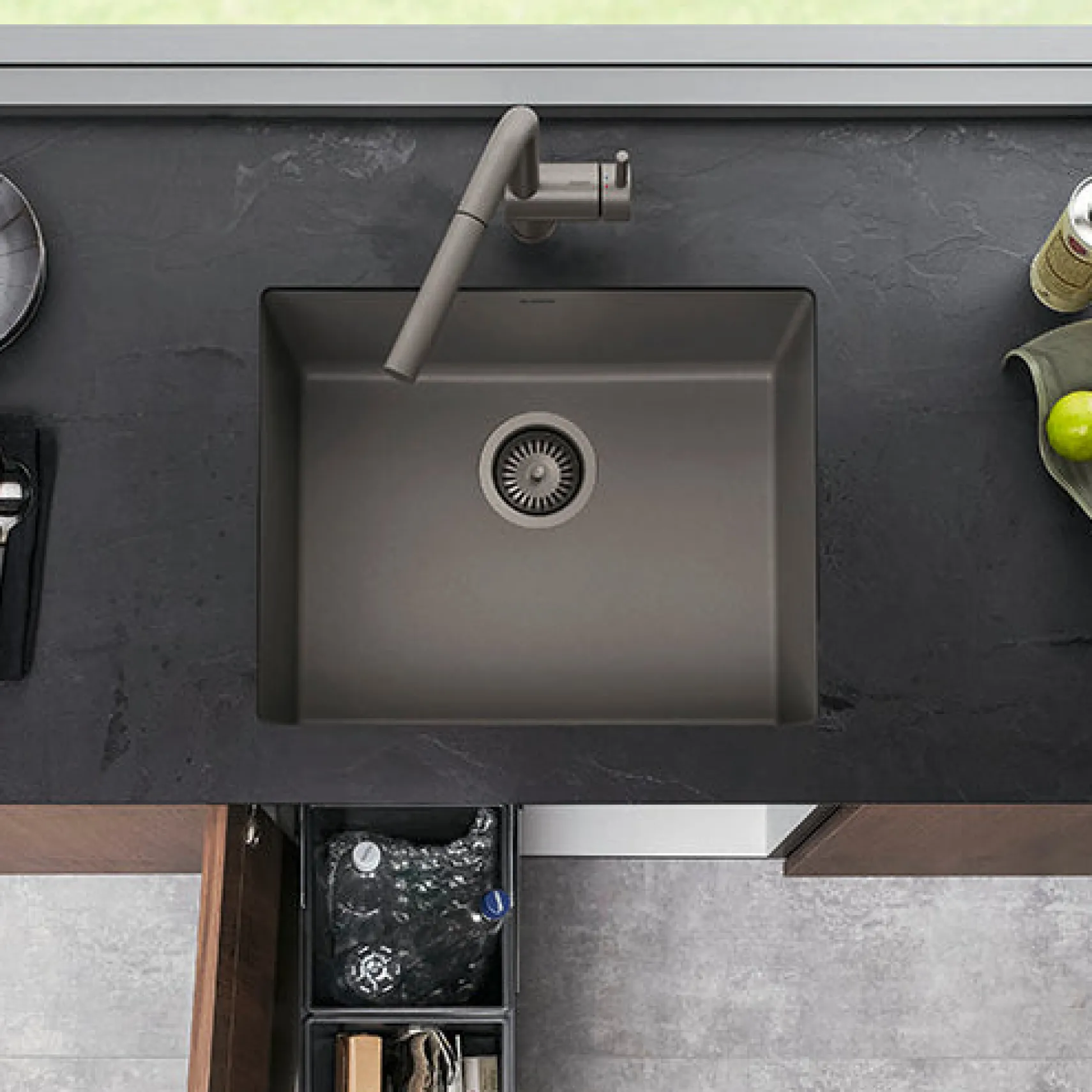 Blanco Precis 23" Undermount Silgranit Kitchen Sink, Volcano Gray, No Faucet Hole, 527411