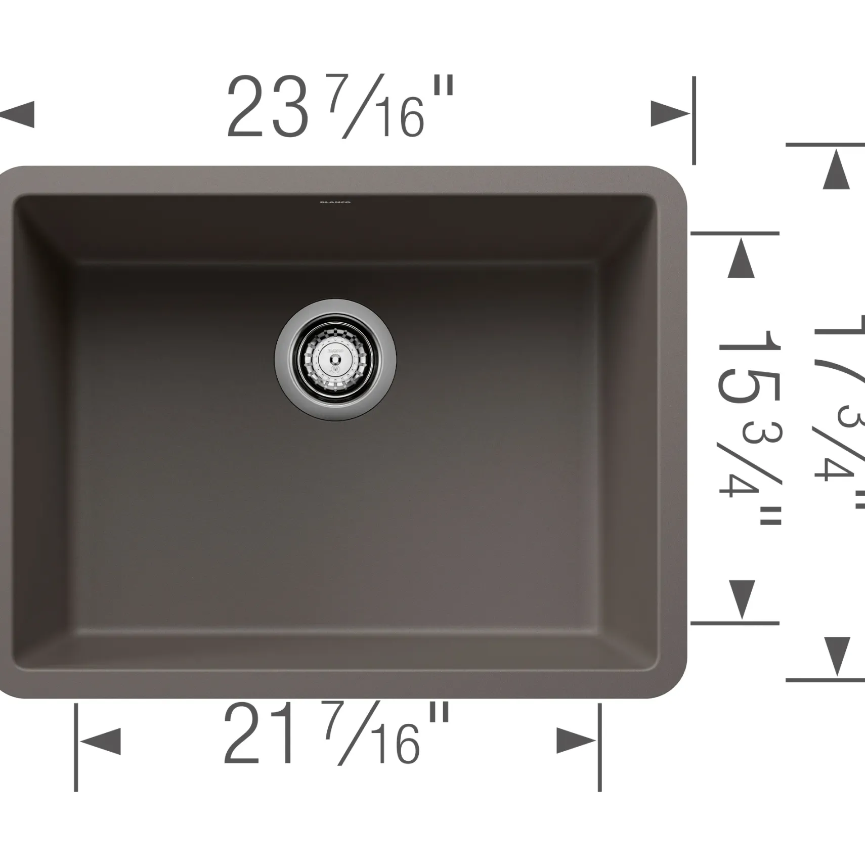 Blanco Precis 23" Undermount Silgranit Kitchen Sink, Volcano Gray, No Faucet Hole, 527411