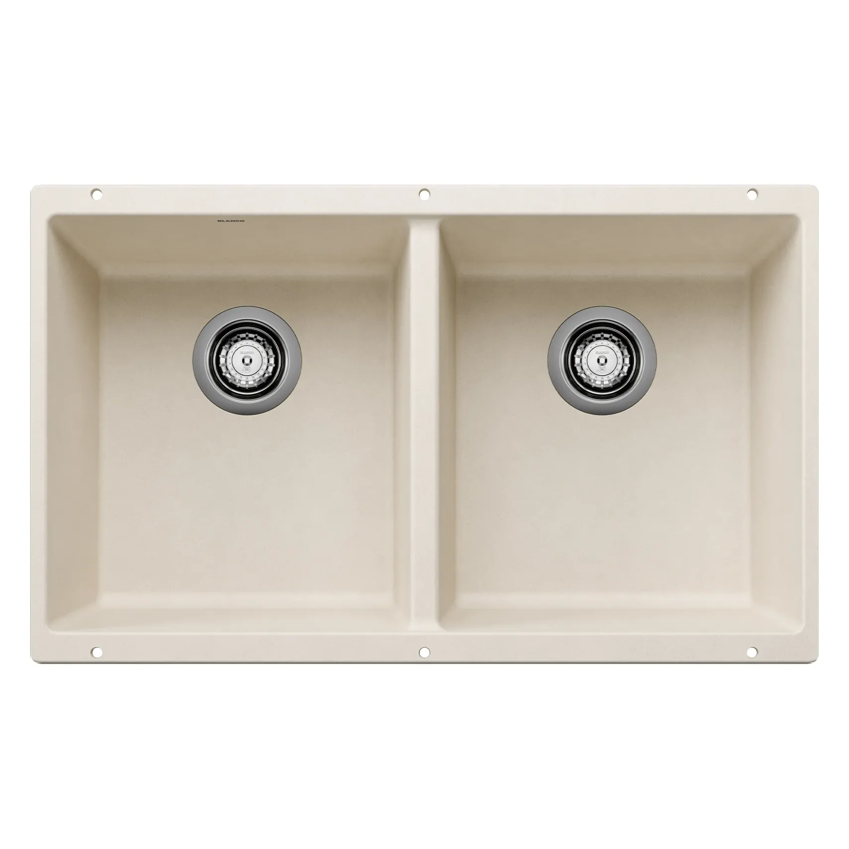 Blanco Precis 30" Undermount Silgranit Kitchen Sink, 50/50 Double Bowl, Soft White, No Faucet Hole, 527401