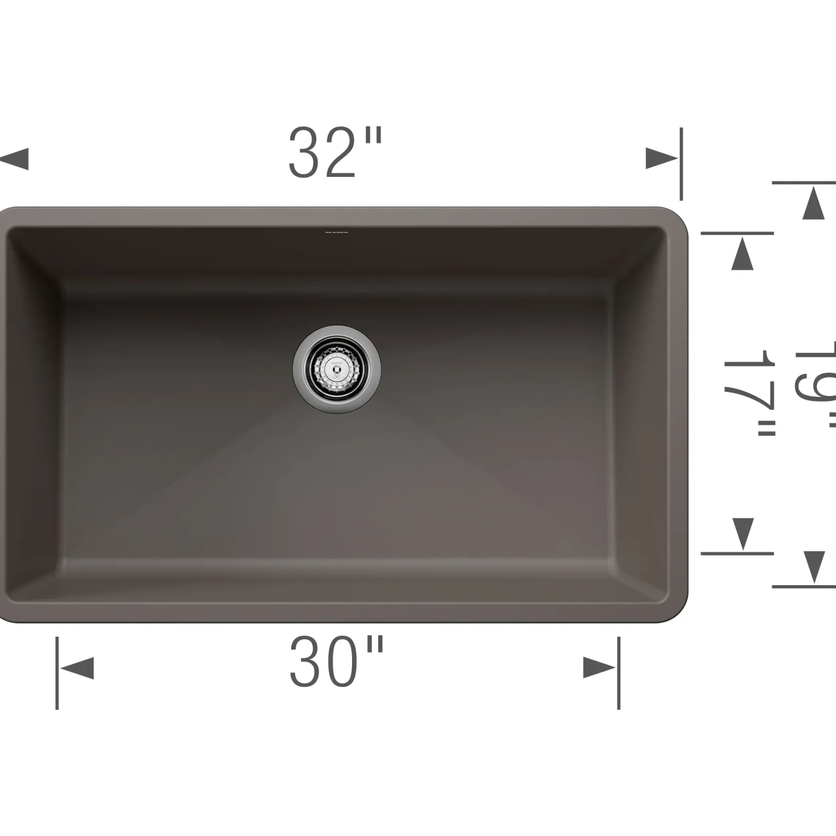 Blanco Precis 32" Undermount Silgranit Kitchen Sink, Volcano Gray, No Faucet Hole, 443121