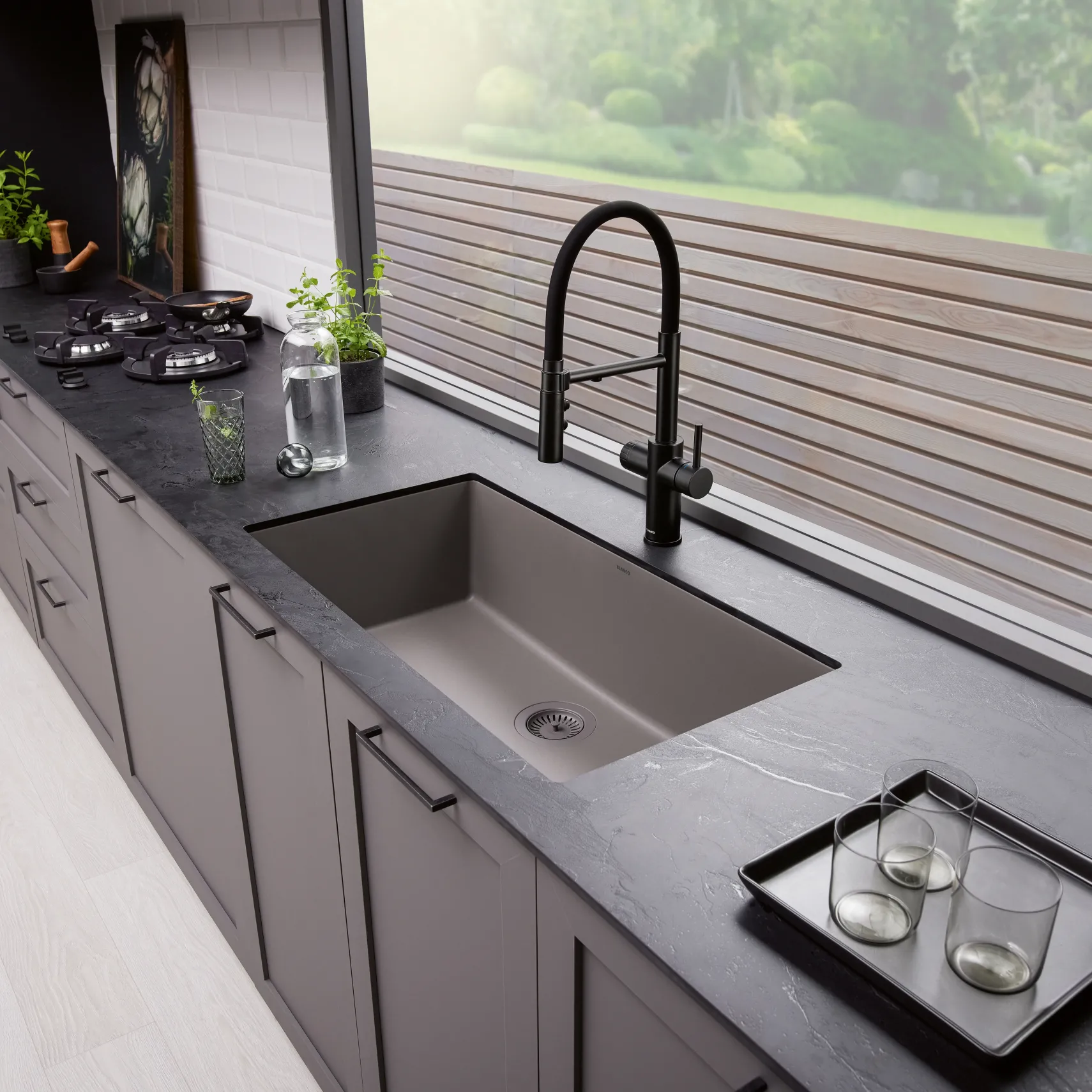 Blanco Precis 32" Undermount Silgranit Kitchen Sink, Volcano Gray, No Faucet Hole, 443121