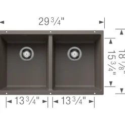 Blanco Precis 30" Undermount Silgranit Kitchen Sink, 50/50 Double Bowl, Volcano Gray, No Faucet Hole, 527410