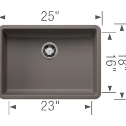 Blanco Precis 25" Undermount Silgranit Kitchen Sink, Volcano Gray, No Faucet Hole, 443119