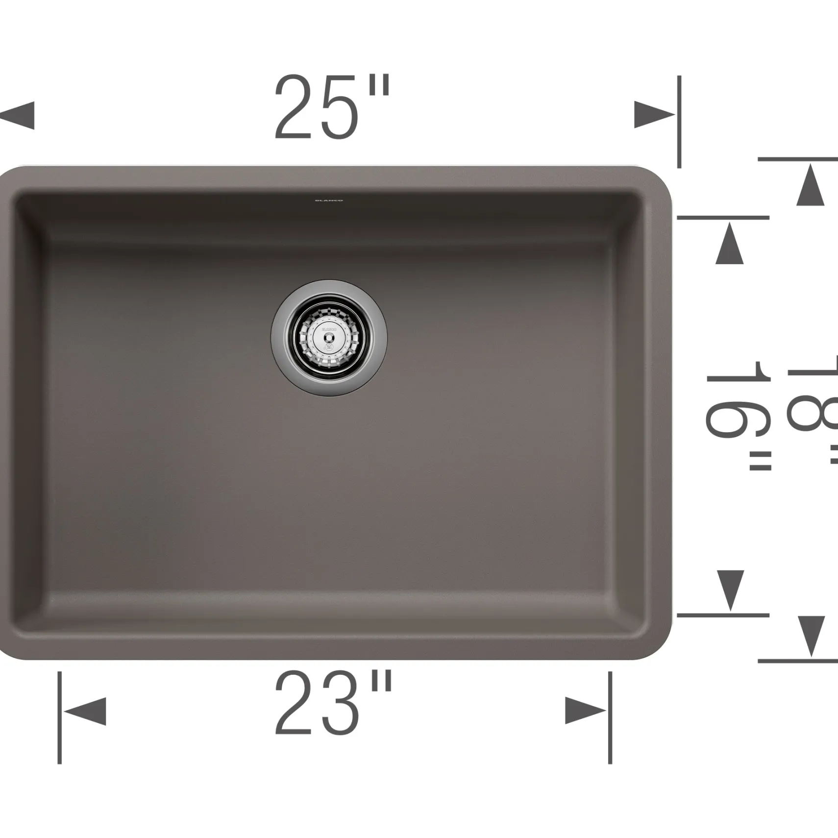 Blanco Precis 25" Undermount Silgranit Kitchen Sink, Volcano Gray, No Faucet Hole, 443119