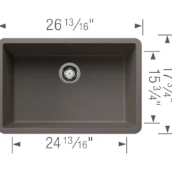 Blanco Precis 27" Undermount Silgranit Kitchen Sink, Volcano Gray, No Faucet Hole, 527412