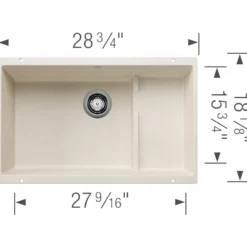 Blanco Precis 29" Undermount Silgranit Kitchen Sink, Soft White, No Faucet Hole, 527406
