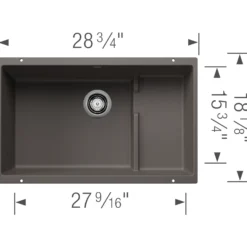 Blanco Precis 29" Undermount Silgranit Kitchen Sink, Volcano Gray, No Faucet Hole, 527415