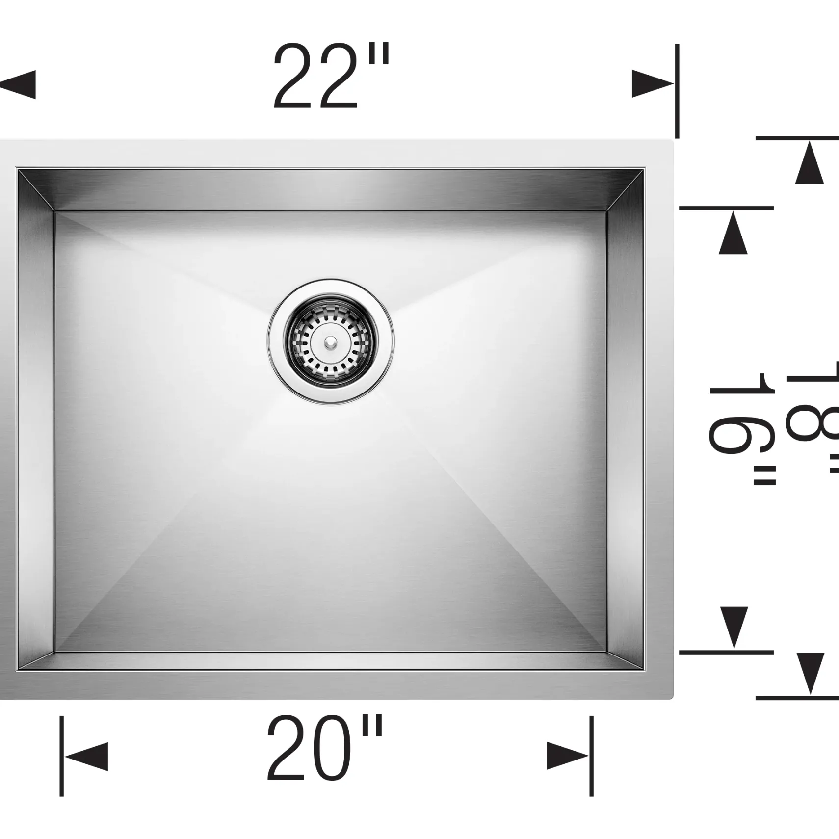 Blanco Quatrus 22" Undermount Stainless Steel Kitchen Sink, Satin Polish, 18 Gauge, No Faucet Hole, 443050
