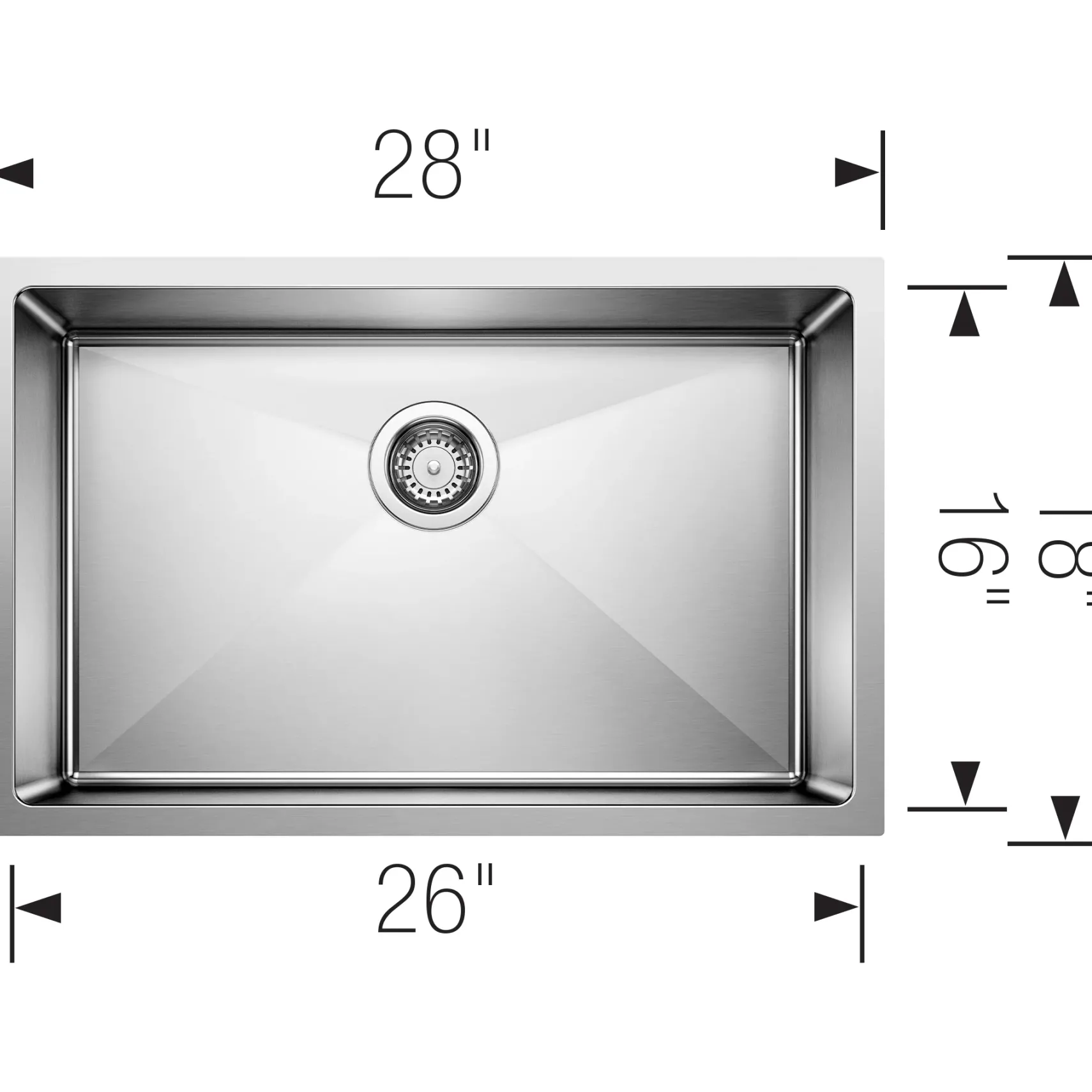 Blanco Quatrus 28" Undermount Stainless Steel Kitchen Sink, Satin Polish, 18 Gauge, No Faucet Hole, 443147