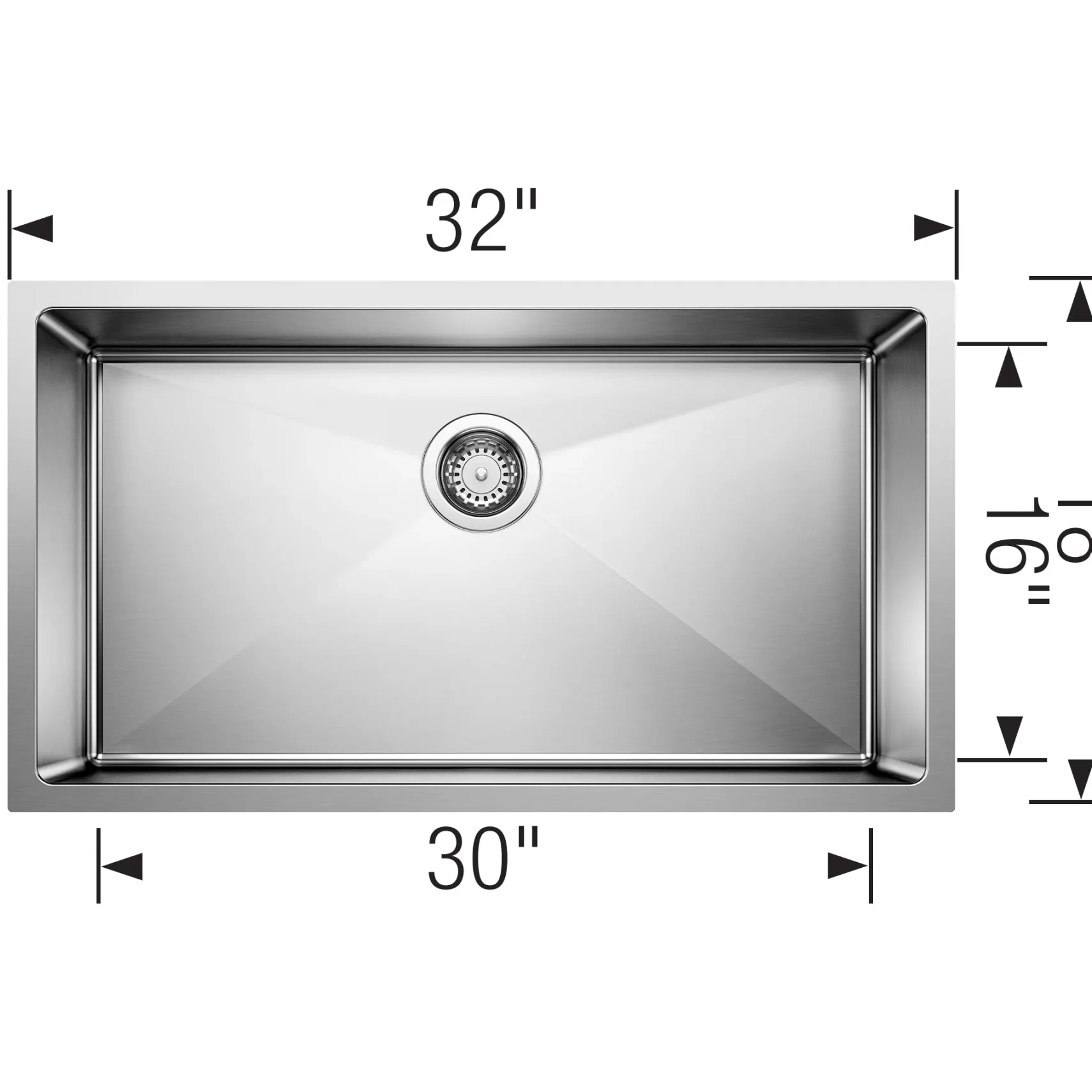 Blanco Quatrus 32" Undermount Stainless Steel Kitchen Sink, Satin Polish, 18 Gauge, No Faucet Hole, 443148