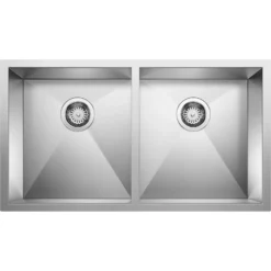 Blanco Quatrus 32" Undermount Stainless Steel Kitchen Sink, 50/50 Double Bowl, Satin Polish, 18 Gauge, No Faucet Hole, 443053