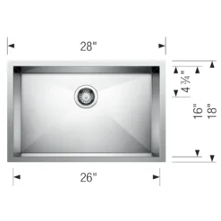 Blanco Quatrus 28" Undermount Stainless Steel Kitchen Sink, Satin Polish, 18 Gauge, No Faucet Hole, 443048