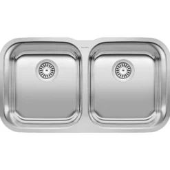 Blanco Stellar 33" Undermount Stainless Steel Kitchen Sink, 50/50 Double Bowl, 18 Gauge, Brushed Finish, 441020