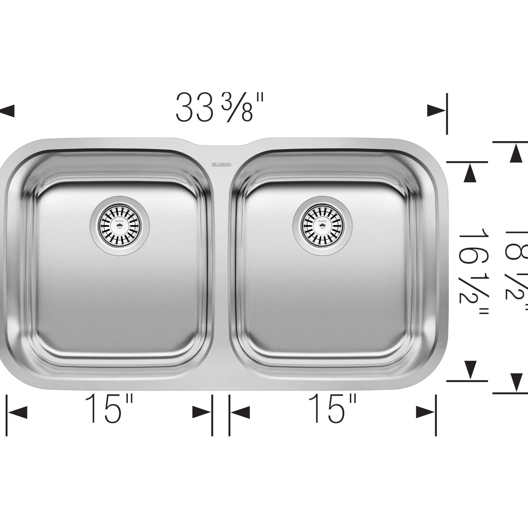 Blanco Stellar 33" Undermount Stainless Steel Kitchen Sink, 50/50 Double Bowl, 18 Gauge, Brushed Finish, 441020
