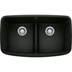 Blanco Valea 32" Undermount Granite Composite Kitchen Sink, Silgranit, 50/50 Double Bowl, Coal Black, 442940