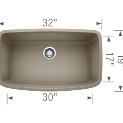 Blanco Valea 32" Undermount Granite Composite Kitchen Sink, Silgranit, Truffle, 441772