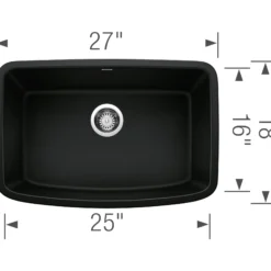 Blanco Valea 27" Undermount Granite Composite Kitchen Sink, Silgranit, Coal Black, 442941