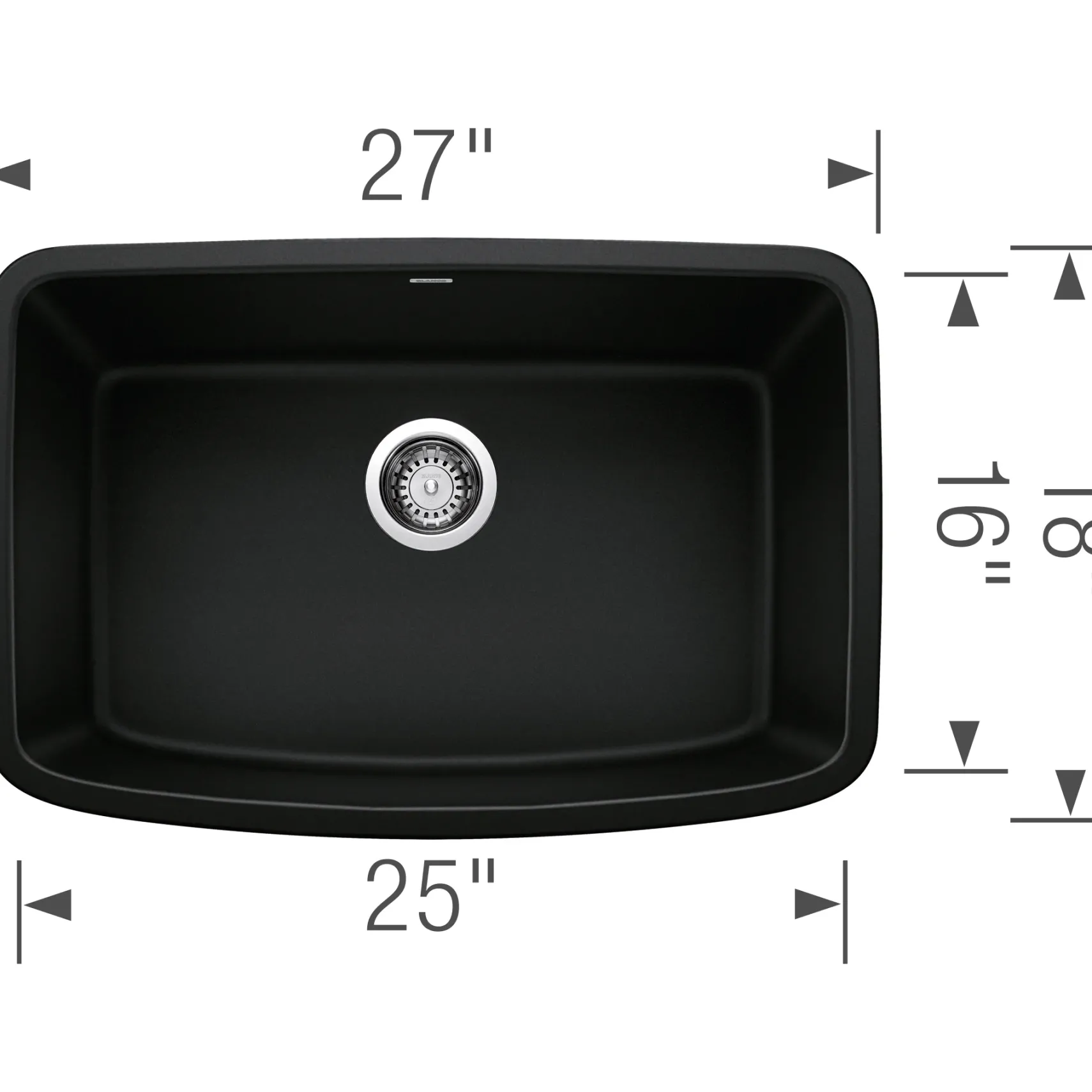 Blanco Valea 27" Undermount Granite Composite Kitchen Sink, Silgranit, Coal Black, 442941