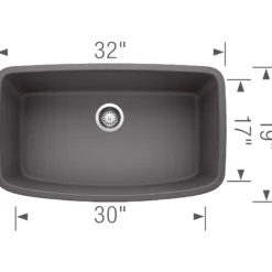 Blanco Valea 32" Undermount Granite Composite Kitchen Sink, Silgranit, Cinder, 441611