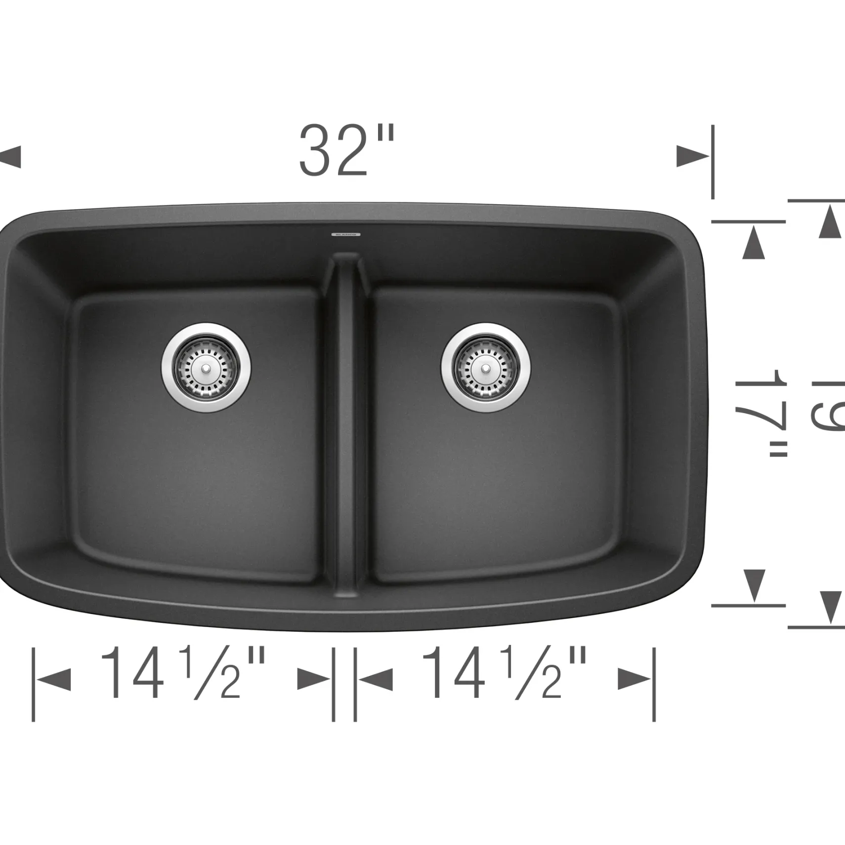 Blanco Valea 32" Undermount Granite Composite Kitchen Sink, Silgranit, 50/50 Double Bowl, Anthracite, 442200