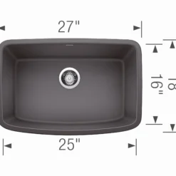 Blanco Valea 27" Undermount Granite Composite Kitchen Sink, Silgranit, Cinder, 442548