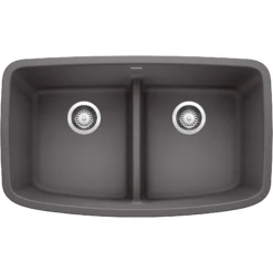 Blanco Valea 32" Undermount Granite Composite Kitchen Sink, Silgranit, 50/50 Double Bowl, Cinder, 442196