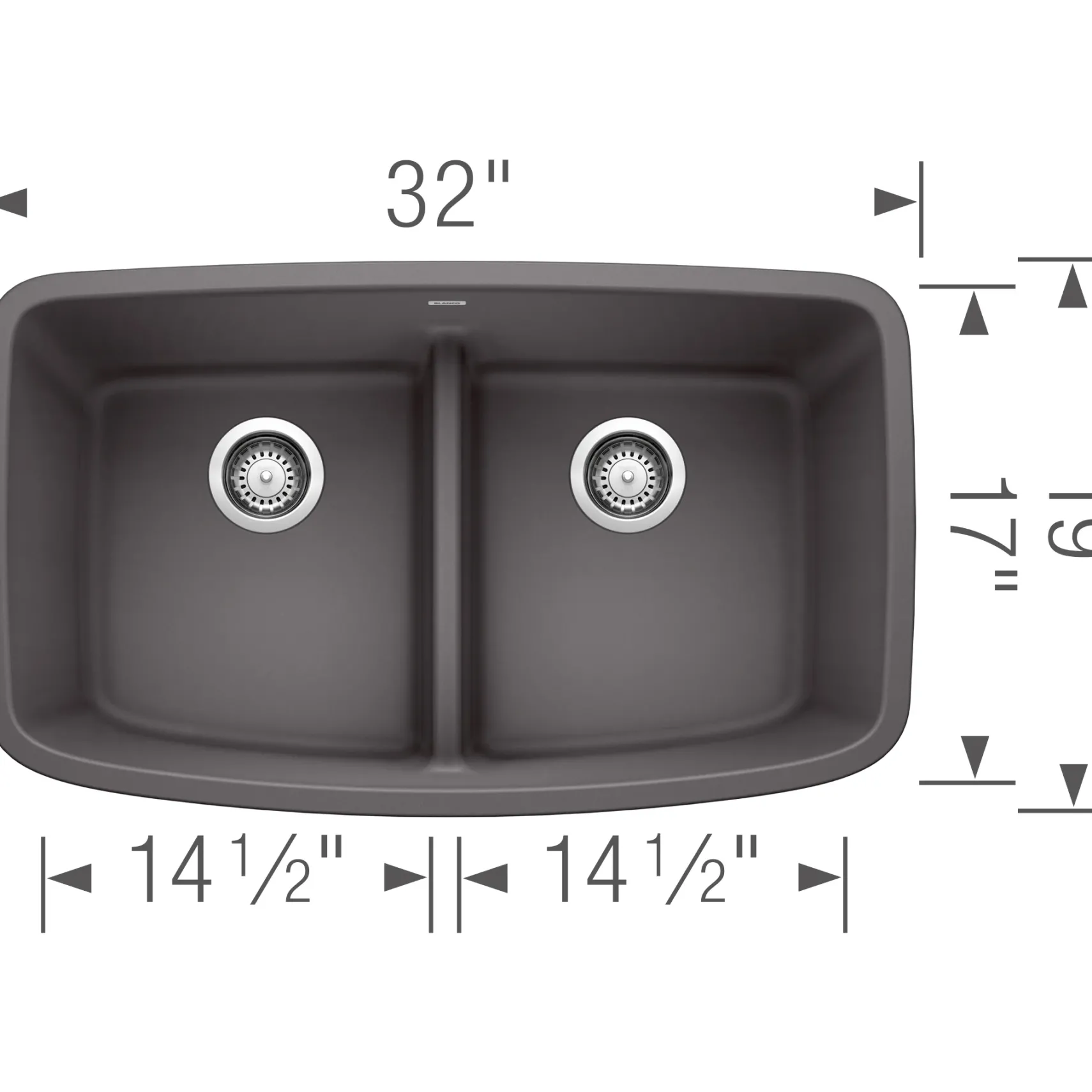 Blanco Valea 32" Undermount Granite Composite Kitchen Sink, Silgranit, 50/50 Double Bowl, Cinder, 442196