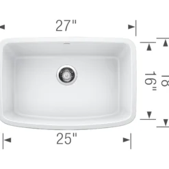 Blanco Valea 27" Undermount Granite Composite Kitchen Sink, Silgranit, White, 442551