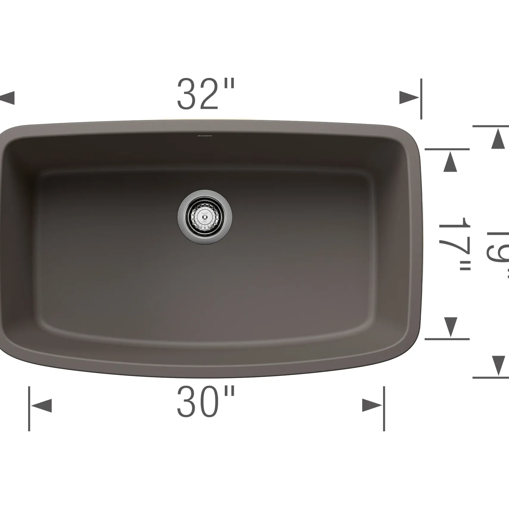 Blanco Valea 32" Undermount Silgranit Kitchen Sink, Volcano Gray, No Faucet Hole, 443128