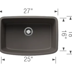 Blanco Valea 27" Undermount Silgranit Kitchen Sink, Volcano Gray, No Faucet Hole, 443127